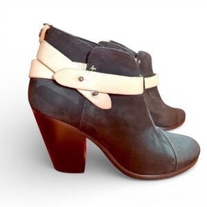 RAG & BONE Black 2 Tone NUBUCK Belted HARROW Ankle Boots Booties  37.5 Sz 7 $495